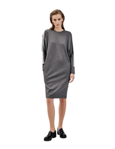 knitted dress made of wool with cashmere. Stripes on the sleeves. Side seams have pockets.