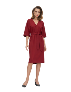 Fine wool dress with imitation silk lining and removable belt. One-piece sleeve with turn-up.