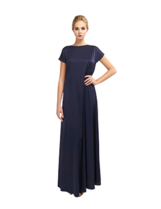Evening dress from flowing silk with a low back neckline.